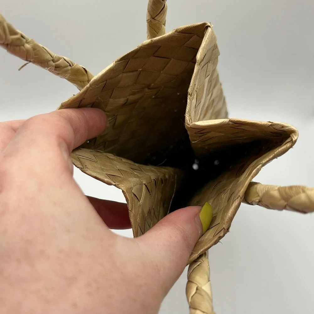 Woven Straw Wine Bottle Gift Bag Natural Palm Leaf Braided Handle Tropical‎ Tiki